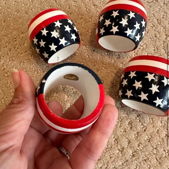 Fourth of July Napkin Ring Holders Set of four hand painted wood summer party - Picture 3 of 3
